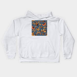 Autumn Leaves Pattern Design Blue Background Kids Hoodie